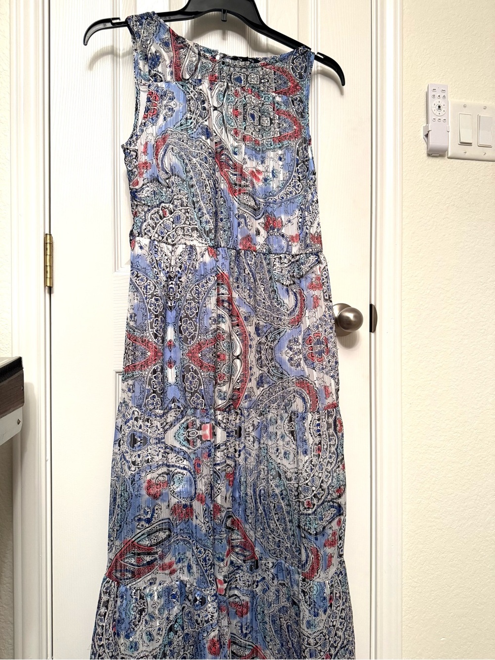 Sleeveless Paisley Maxi Dress in Blue and Red